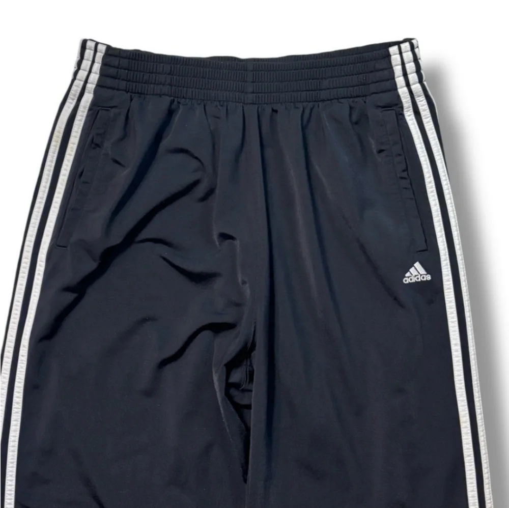 ADIDAS Three Stripe Tear Off Snap Warm Up Track Pants Black VINTAGE